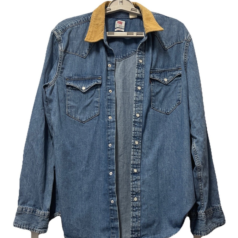Vintage 90s Levi's Women's Denim Snap Jacket/Shirt Corduroy Collar Sz Medium